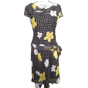 Y2K Ombre Black Yellow Floral Ruffle Dress Size S